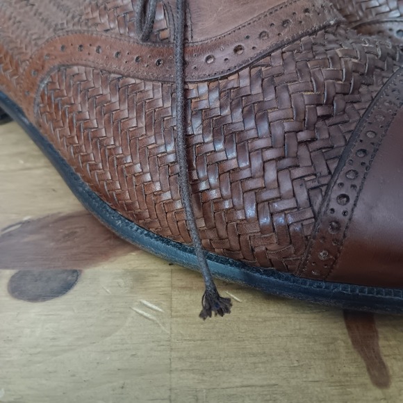 Mezlan Woven Leather Oxfords Mens 11 M Brown Cap Toe Handmade Dress Shoe
